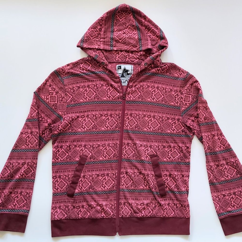 Beautiful Giant Mens Size Large Full Zip Lightweight Hooded Sweatshirt Red